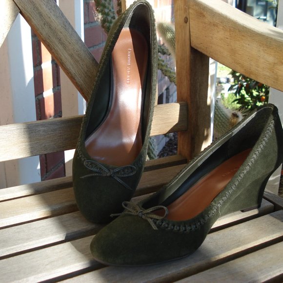 ETIENNE AIGNER == Loden Green Suede Leather Wedges Sz. 10/ Box - Picture 2 of 13